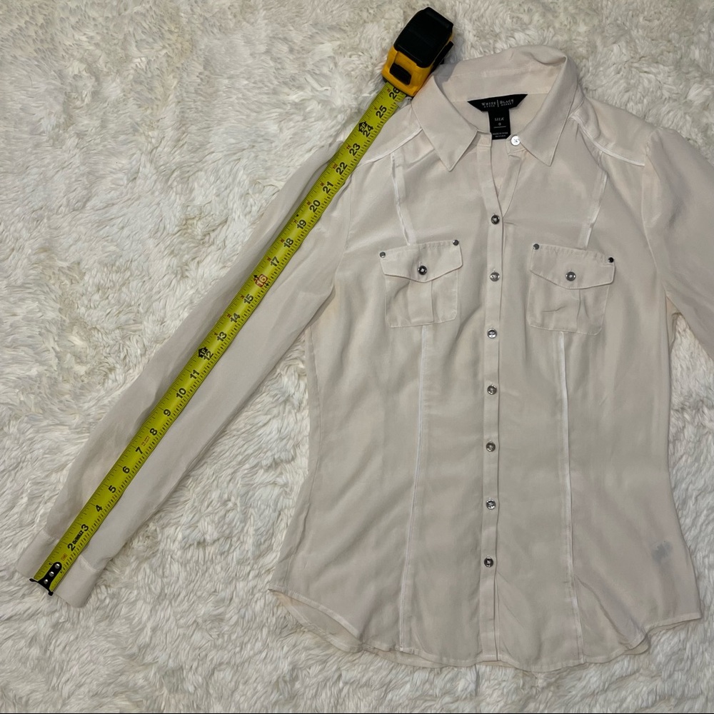 White House Black Market 100% Silk Creamy White Button Down Shirt. Size 0. - Picture 11 of 15